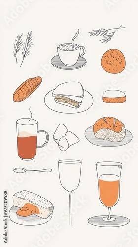 Explore a charming collection of hand-drawn vector illustrations featuring food and drink items