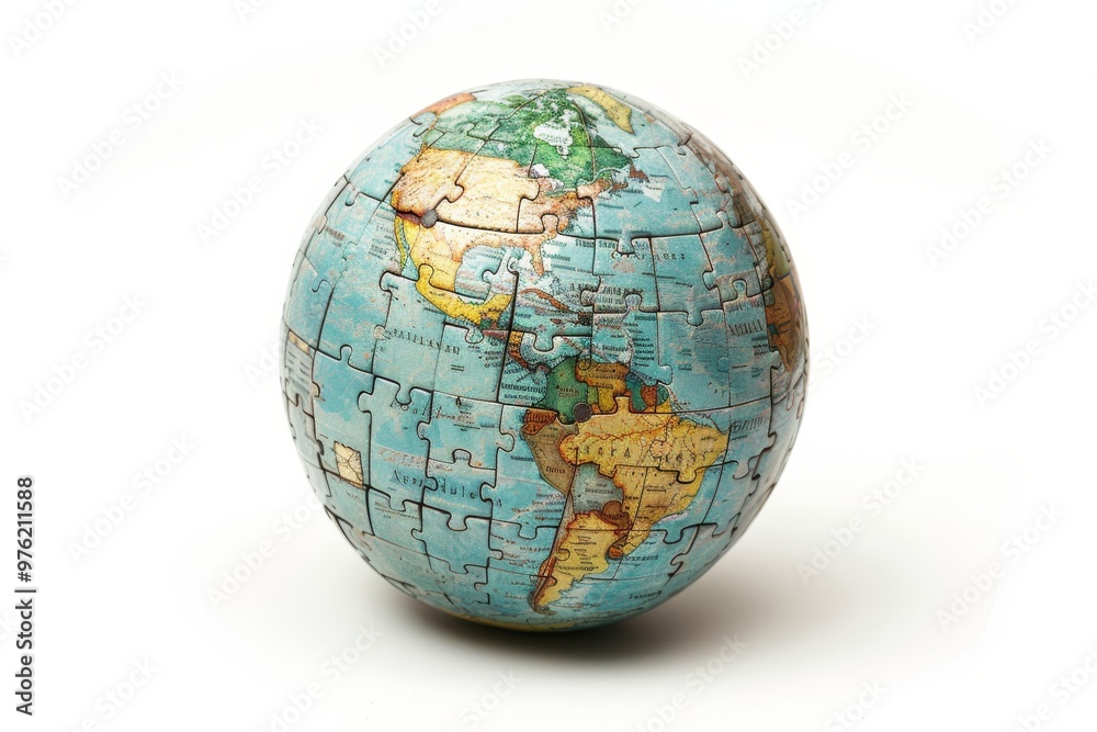 A colorful globe made of puzzle pieces illustrates the world’s continents and oceans, making it an engaging tool for learning geography and spatial awareness. A colorful globe made of puzzle pieces illustrates the world’s continents and oceans, making it an engaging tool for learning geography and spatial awareness.
