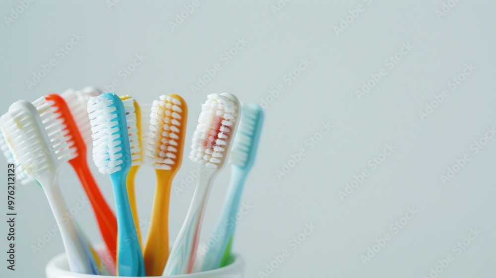 A collection of toothbrushes stacked in a container, often used for dental hygiene and oral care A collection of toothbrushes stacked in a container, often used for dental hygiene and oral care