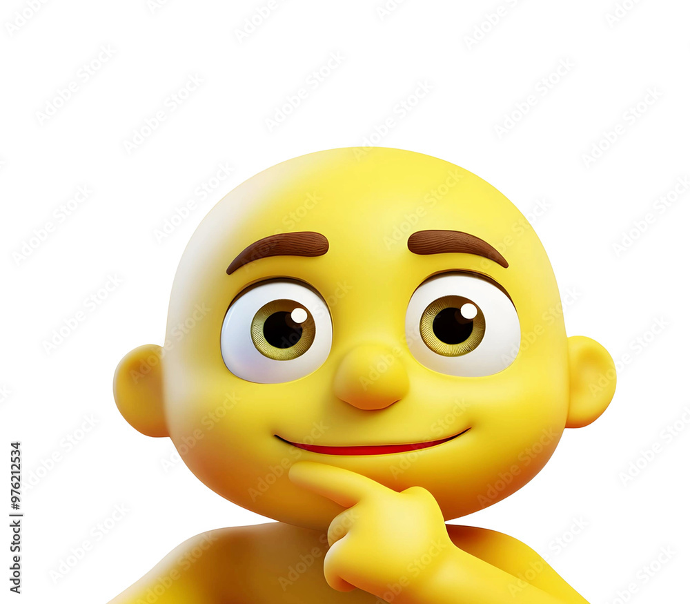 thinking emoticon cartoon yellow character in 3d style isolated on white background thinking emoticon cartoon yellow character in 3d style isolated on white background