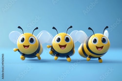 three cartoon bees are standing in a row
