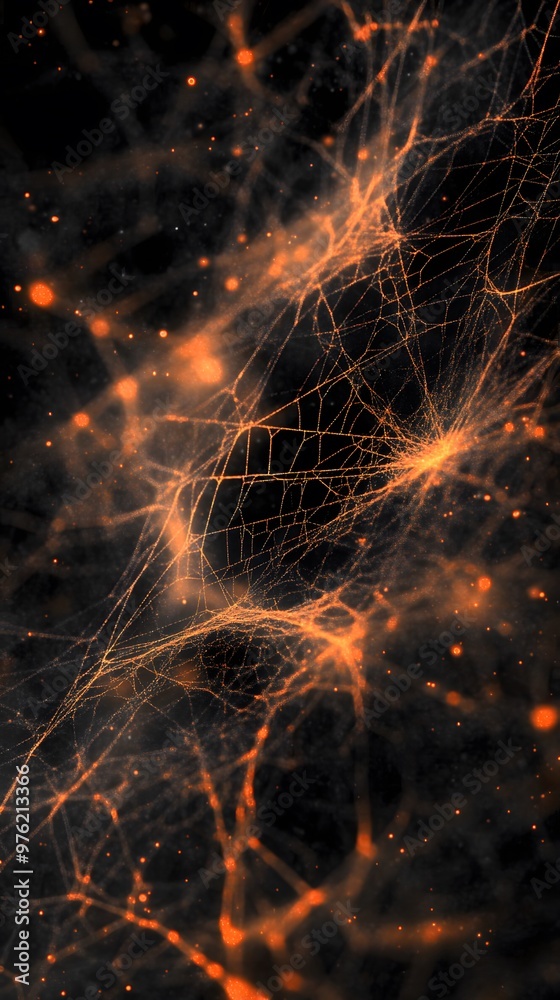 Orange Spider Web on Black Background, Abstract Image, Texture, Pattern Background, Wallpaper, Cover and Screen for Smartphone, PC, Laptop, 9:16 and 16:9 Format