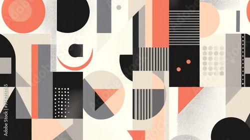 Wallpaper Mural Abstract geometric pattern in black, white, coral, and gray. Torontodigital.ca