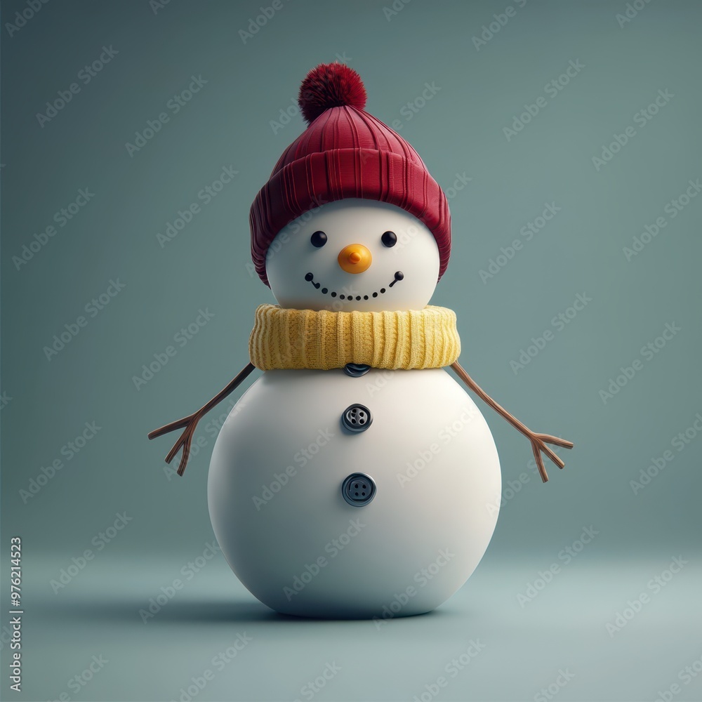 Fototapeta premium a snowman with a red hat and scarf