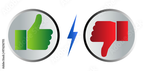 Like and dislike icon thumbs up down colorful vector 3d buttons for websites and mobile apps
