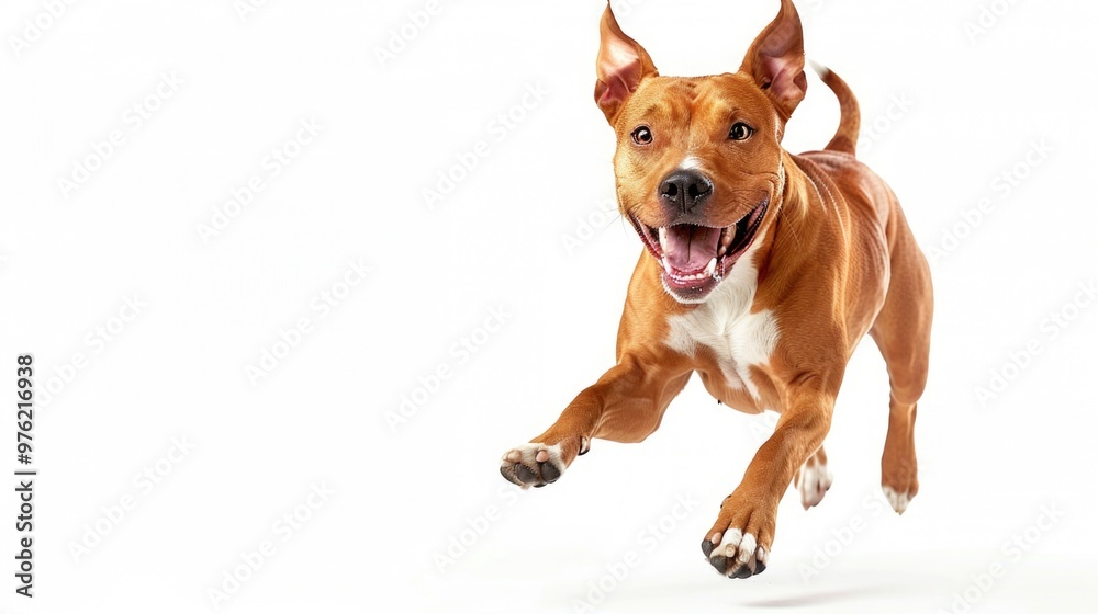 A dog leaps into the air with its mouth open, showcasing its enthusiasm and agility A dog leaps into the air with its mouth open, showcasing its enthusiasm and agility