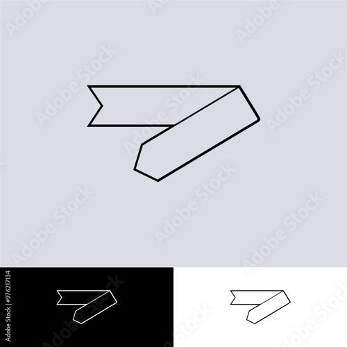 title label of slanted folded arrow with illustration in line art style for icon or logo