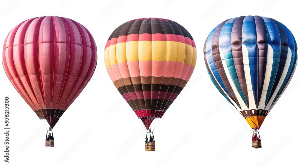 Obraz premium Three colorful hot air balloons soar through the clear blue sky