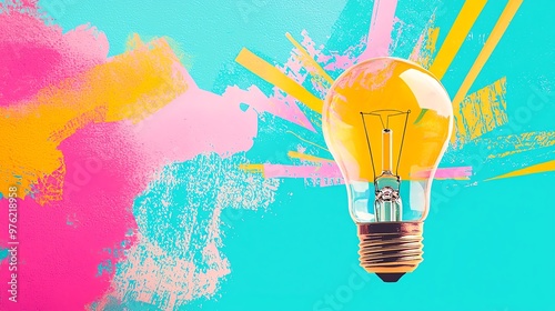 A vibrant light bulb against a colorful background, symbolizing creativity and innovation in design and art.