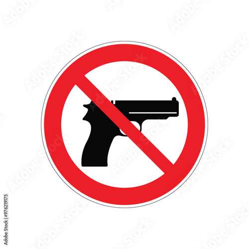 No guns sign, black gun outline in red crossed circle	