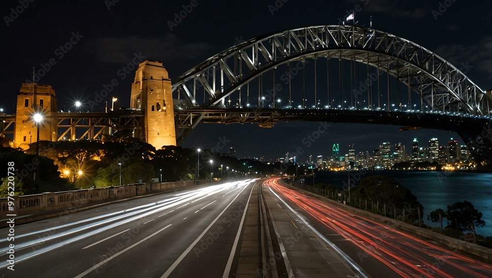 Time-lapse of Sydney Harbour Bridge traffic at night. Time-lapse of Sydney Harbour Bridge traffic at night.