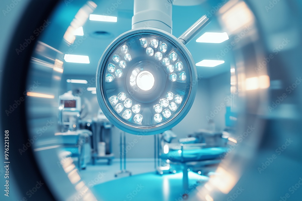 Surgical light in modern operating room, high-tech medical equipment, hospital surgery, clinical setting, healthcare, sterile environment concept Surgical light in modern operating room, high-tech medical equipment, hospital surgery, clinical setting, healthcare, sterile environment concept