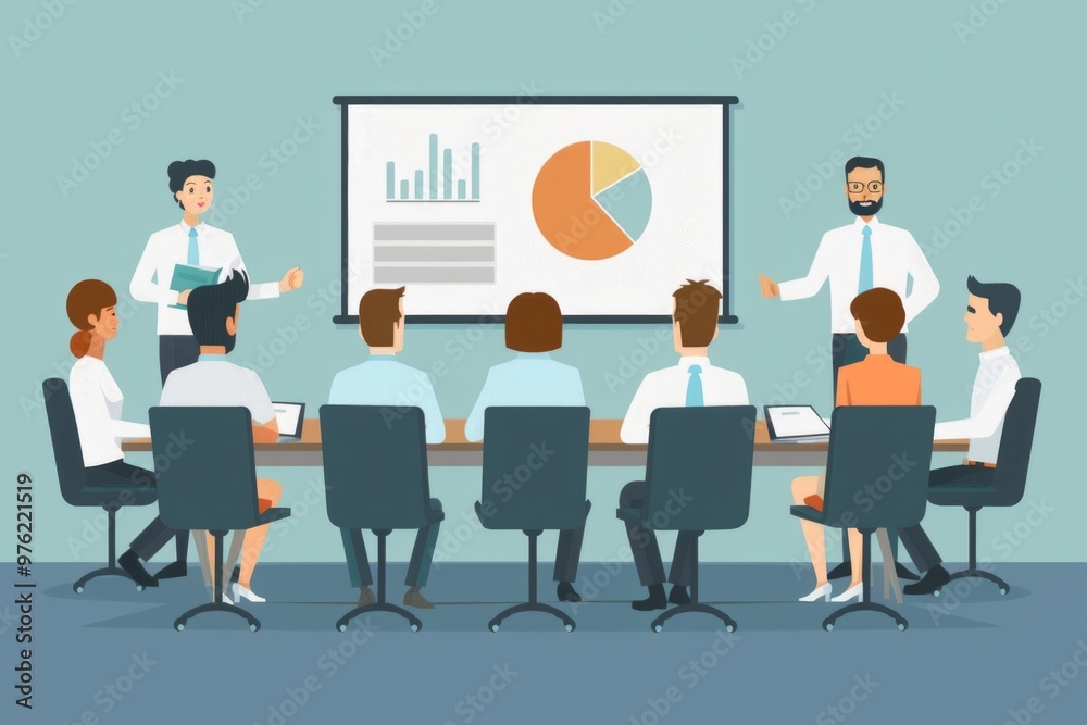 Group of people seated at a conference table for discussion or presentation, great for business and corporate use Group of people seated at a conference table for discussion or presentation, great for business and corporate use