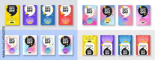 Poster templates design with quote, comma. Get Extra 25 percent off Sale. Discount offer price sign. Special offer symbol. Save 25 percentages. Extra discount poster frame message. Vector