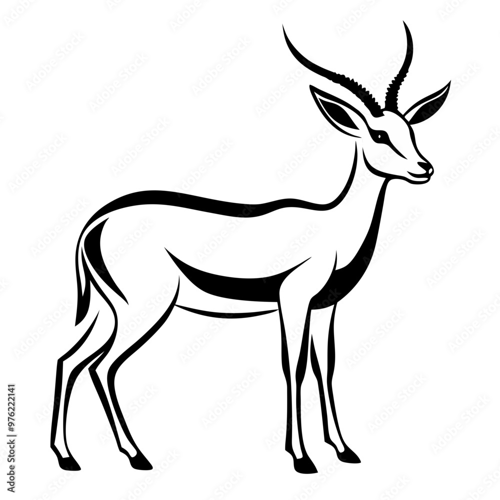 Antelope Gazelle Vector Illustration in Black and White Antelope Gazelle Vector Illustration in Black and White
