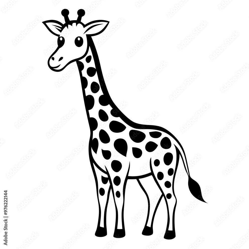 Obraz premium Giraffe Standing Vector Illustration in Black and White