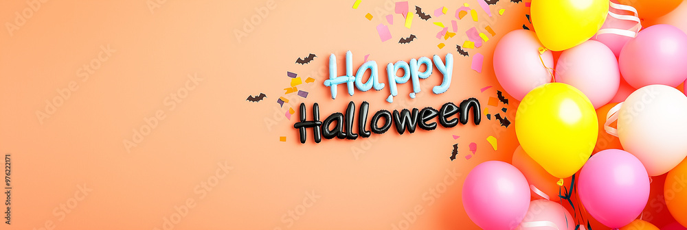 Halloween party theme, happy halloween wish with party themed balloons