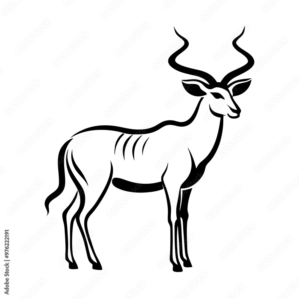 Kudu Antelope Vector Illustration in Black and White Kudu Antelope Vector Illustration in Black and White