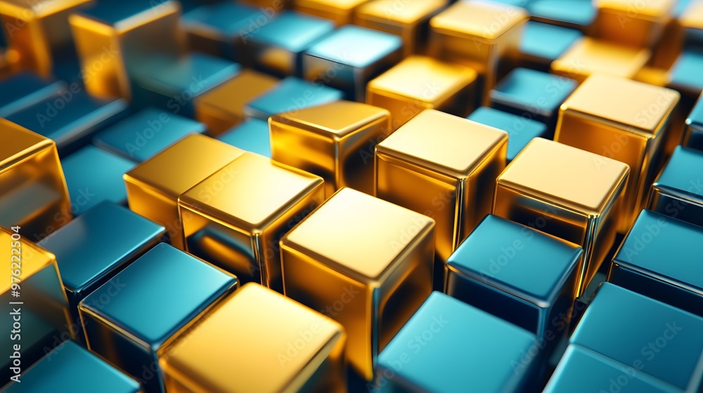 3d rendering of golden and blue abstract geometric background. Scene for advertising, technology, showcase, banner, game, sport, cosmetic, business, metaverse. Sci-Fi Illustration. Product display 3d rendering of golden and blue abstract geometric background. Scene for advertising, technology, showcase, banner, game, sport, cosmetic, business, metaverse. Sci-Fi Illustration. Product display