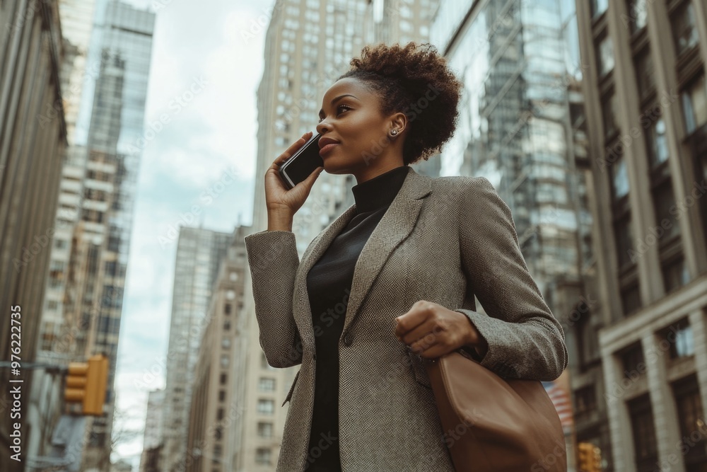 Confident businesswoman in urban setting talking on phone Confident businesswoman in urban setting talking on phone