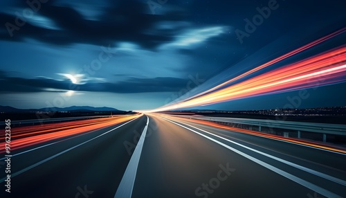 Nighttime speed rush on a deserted highway