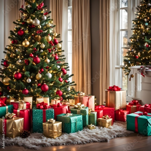 Christmas Tree And Gifts In The Room