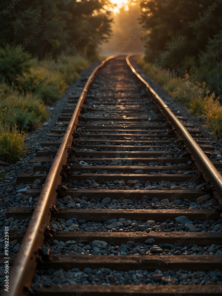 Train tracks leading to a bright dawn light. Train tracks leading to a bright dawn light.