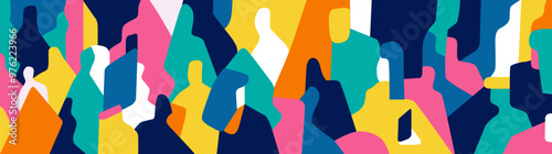 People silhouettes social network communication horizontal multicolor abstract vector illustration