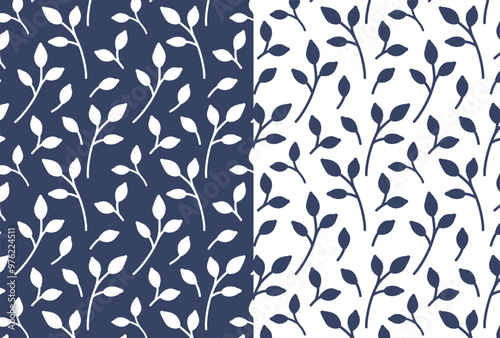 A set of patterns with small twigs and berries for printing on fabric, vector seamless print for patchwork and bed linen