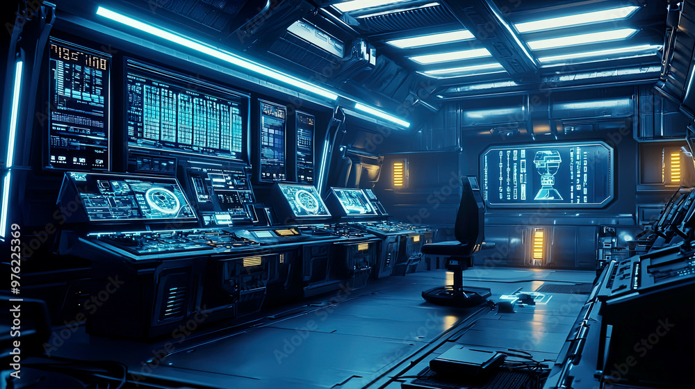Wide shot of futuristic robotics lab, glowing control panels, sharp lighting, hyper-realistic Wide shot of futuristic robotics lab, glowing control panels, sharp lighting, hyper-realistic