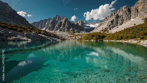 Turquoise water of Sorapis Lake in the Alps photo