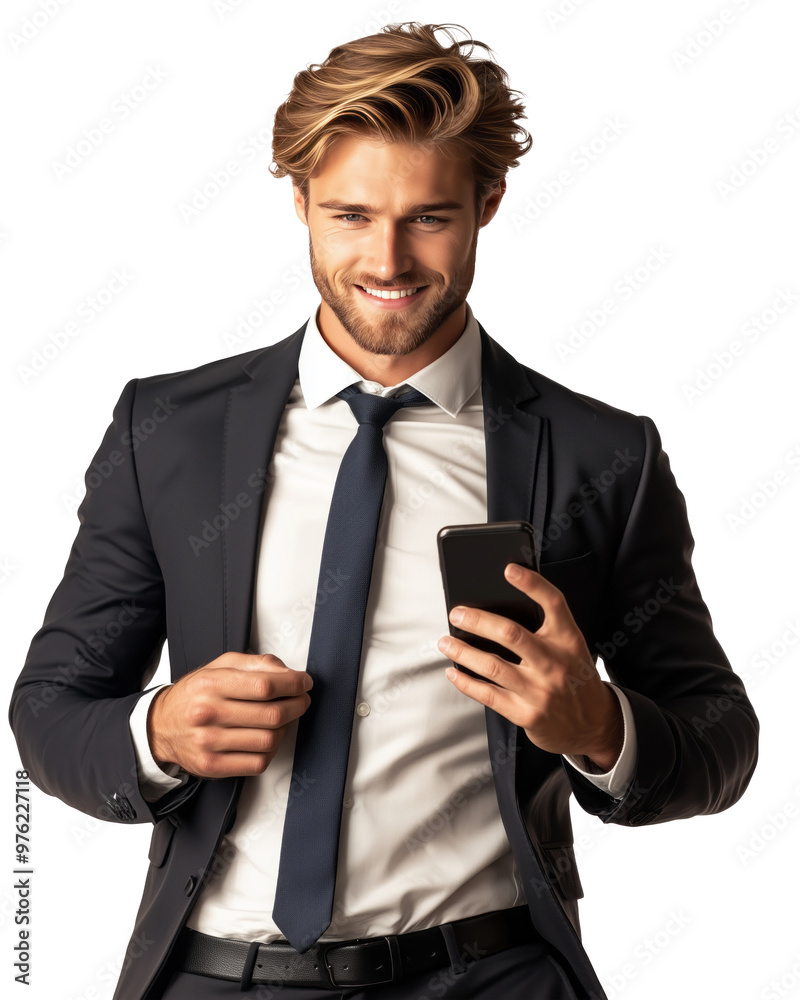 businessman holding a mobile phone isolated on transparent background businessman holding a mobile phone isolated on transparent background