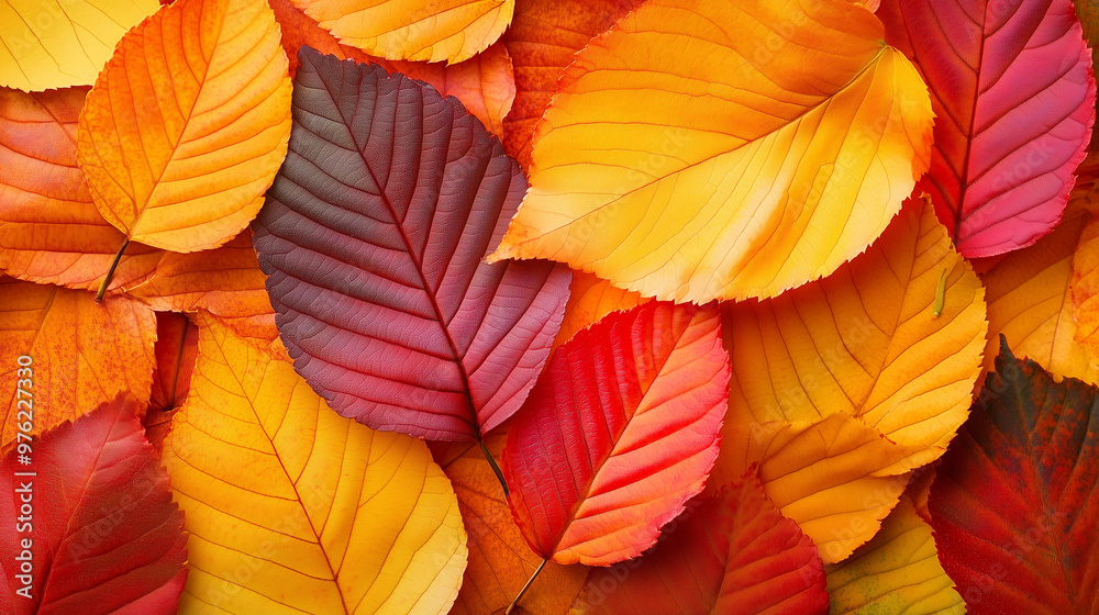 Bright autumn leaves of various colors, including red, yellow, and orange, arranged in a picturesque composition Bright autumn leaves of various colors, including red, yellow, and orange, arranged in a picturesque composition