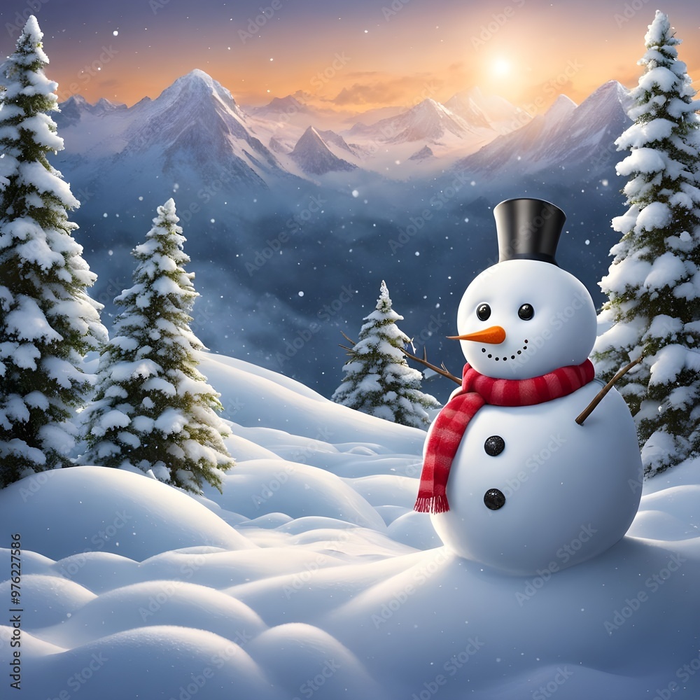 Obraz premium Happy Snowman In The Snowy Forest