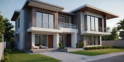 Modern Luxury Home Exterior at Twilight with Illuminated Interiors and Exterior Lights - Contemporary Architecture Design