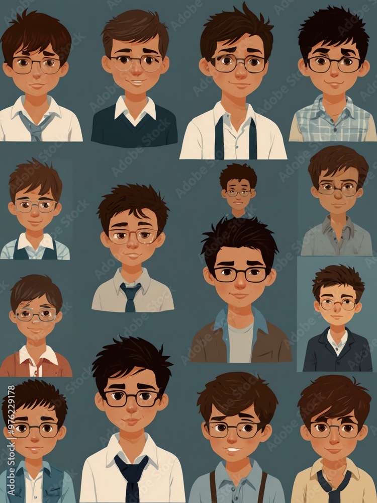 Vector illustration of young boy avatars. Vector illustration of young boy avatars.