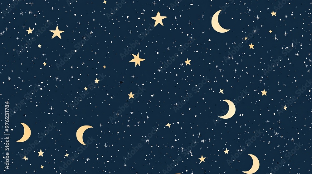 Naklejka premium A night sky pattern with stars and moons.