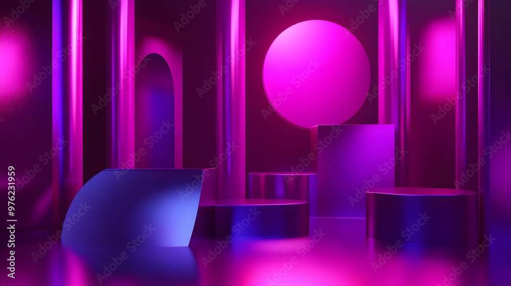 3d rendering of Deep purple and bright pink abstract geometric background. Scene for advertising, technology, showcase, banner, game, sport, cosmetic, business, metaverse. Sci-Fi Illustration. Product 3d rendering of Deep purple and bright pink abstract geometric background. Scene for advertising, technology, showcase, banner, game, sport, cosmetic, business, metaverse. Sci-Fi Illustration. Product