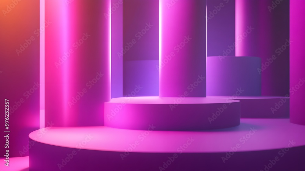 3d rendering of Deep purple and bright pink abstract geometric background. Scene for advertising, technology, showcase, banner, game, sport, cosmetic, business, metaverse. Sci-Fi Illustration. Product 3d rendering of Deep purple and bright pink abstract geometric background. Scene for advertising, technology, showcase, banner, game, sport, cosmetic, business, metaverse. Sci-Fi Illustration. Product