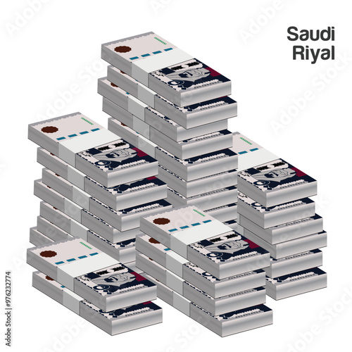 Vector illustration of stacks of Saudi Riyal notes. editable and scalable eps