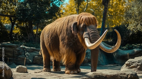 prehistoric mammoth in a zoo, concept of recreation of extinct species photo