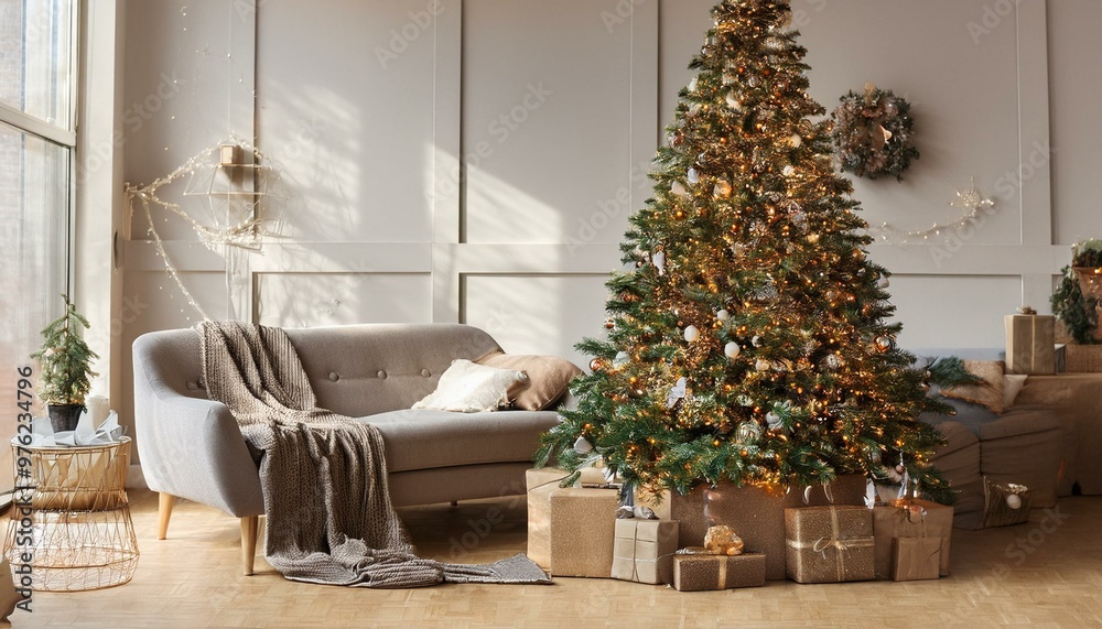 new year's home and christmas tree in the studio room new year's home and christmas tree in the studio room