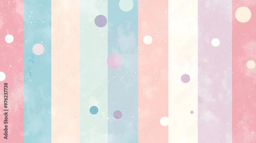 Pastel pink, blue and white striped background with polka dots. Pastel pink, blue and white striped background with polka dots.