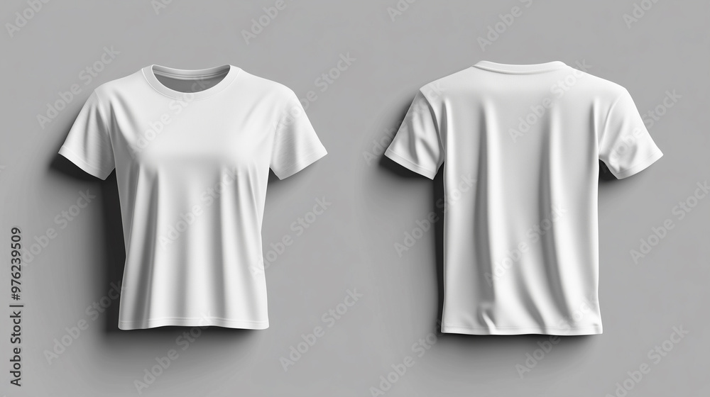 Front and Back View of White T-Shirt on Grey Background Front and Back View of White T-Shirt on Grey Background