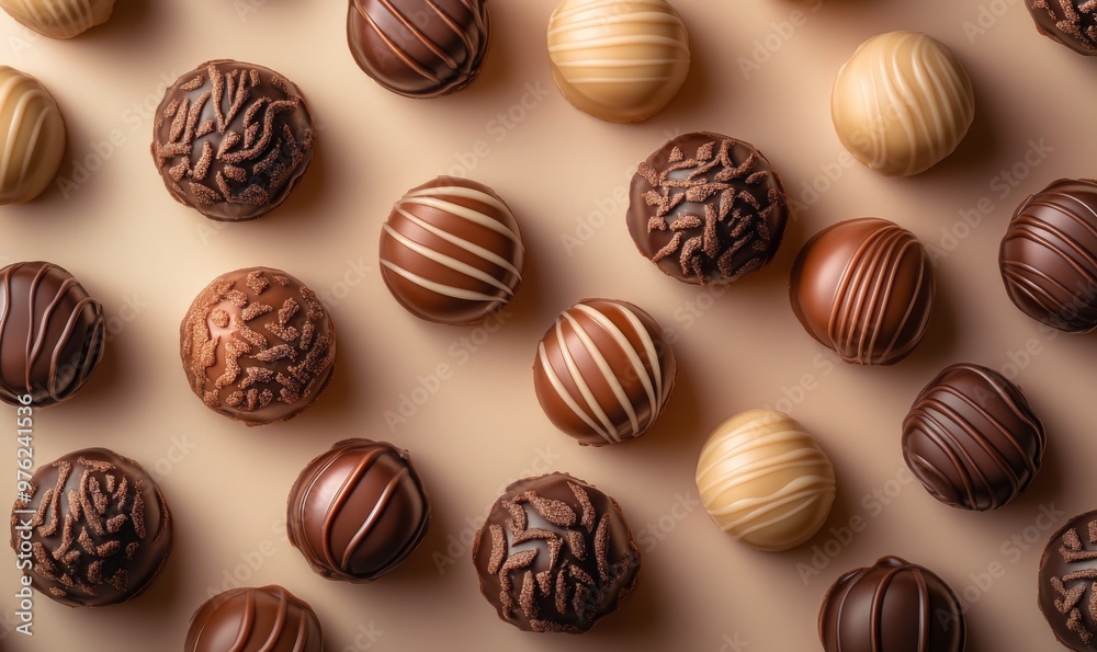 Assorted Gourmet Chocolate Truffles on a Neutral Background Arranged in a Delightful Display