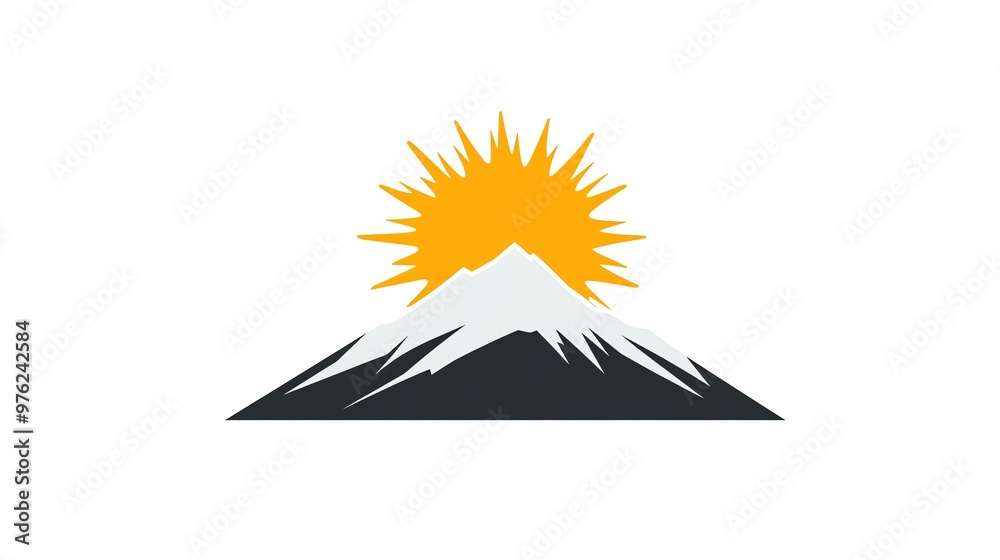 Obraz premium Simple mountain logo with a sun in the background.