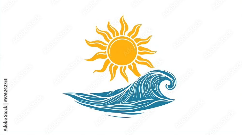 A simple, stylized sun and ocean wave design. A simple, stylized sun and ocean wave design.
