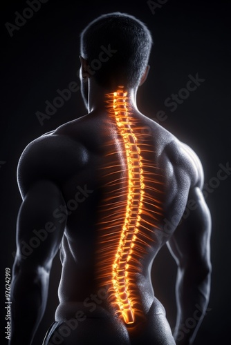 A Detailed View of a Human Spine Illuminated Against a Dark Background Showcasing Its Structure