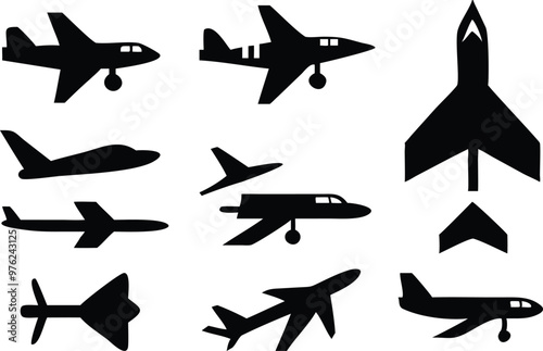 Plane different icons set.