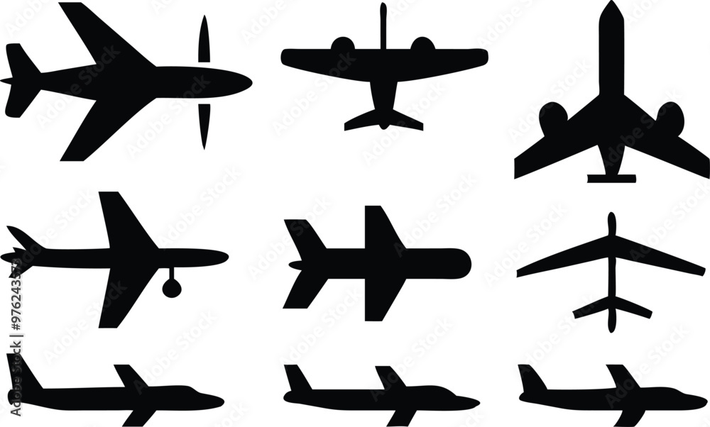 Plane different icons set. Plane different icons set.